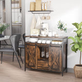 HOMCOM Industrial Sideboard Buffet Cabinet, Kitchen Cabinet with Sliding Barn Doors, Coffee Bar Cabinet with Stemware Racks, Drawer and Adjustable Shelves, Rustic Brown HOMCOM