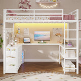 ADORNEVE Loft Bed Full Size with U-Shaped Desk, 6 Storage Drawers, Power Outlet, LED Metal Loft Bed with 2 Storage Shelves, Bed with Safety Guardrail & Ladders,Space-Saving,White ADORNEVE