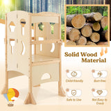 Costzon Toddler Tower, Foldable Kids Kitchen Step Stool w/Safety Rail, Height Adjustable Wood Standing Tower for Toddlers, Montessori Child Learning Tower for Bathroom, Kitchen Counter Costzon