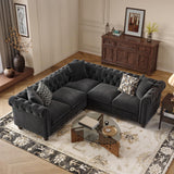ONBRILL Chesterfield L Shaped Sofa, Velvet Sectional Couches for Living Room, Tufted Corner Couch with Rolled Arms, 3 Throw Pillows, Comfy L Shaped Sectional Sofa for Apartment, Black ONBRILL