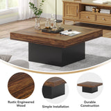 Tribesigns Coffee Table Square LED Coffee Table Engineered Wood Low Center Cocktail Tables for Living Room (Rustic Brown+Black) Tribesigns