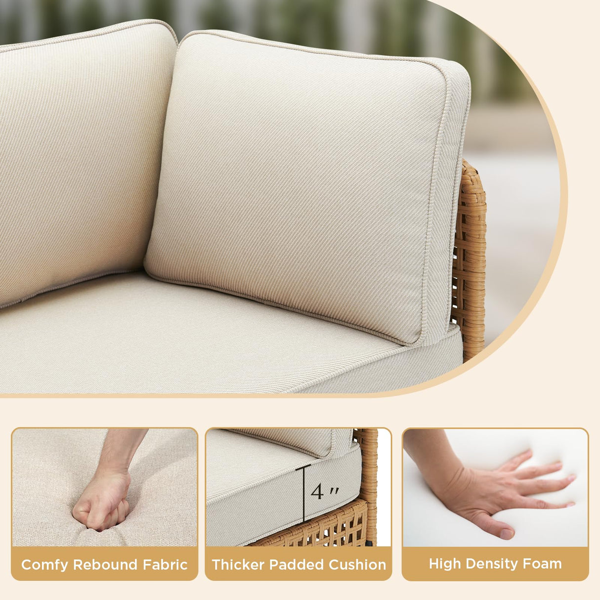 Outdoor Patio Furniture, 7-Piece Wicker Patio Furniture Set, Boho Patio Conversation Sets Sectional Sofa with All Weather Rattan Thick Cushions, Outdoor Sectional Sofa Set with Coffee Table, Beige PPorfamilia