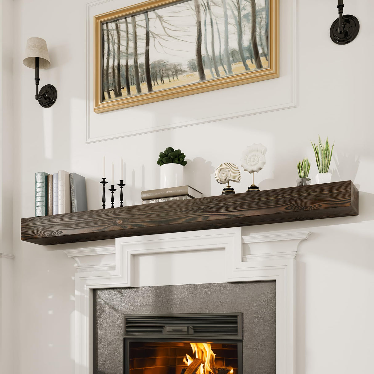 Woodlands-USA 72 Floating Fireplace Mantel Wood Shelf, Handcrafted Mantels For Over Fireplace, 72 Inches Farmhouse Wall Mounted Mantle Shelf, Wooden Fireplace Mantel Shelves, 72 Inch Rustic Brown X8X3 WOODLANDS USA