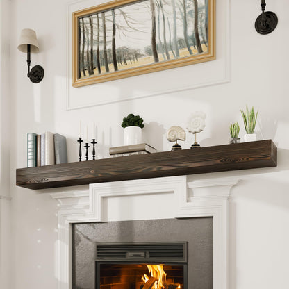 Woodlands-USA 72 Floating Fireplace Mantel Wood Shelf, Handcrafted Mantels For Over Fireplace, 72 Inches Farmhouse Wall Mounted Mantle Shelf, Wooden Fireplace Mantel Shelves, 72 Inch Rustic Brown X8X3