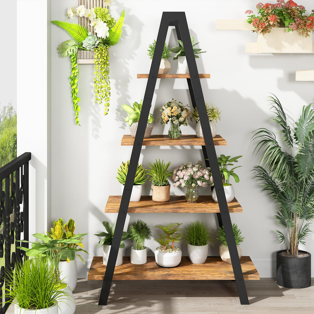 4-Tier Industrial Bookshelf with Metal Frame by Recaceik - For Home Office and Living Room Recaceik