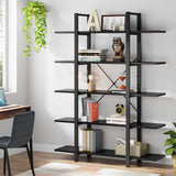 Tribesigns 5-Tier Bookshelf, Vintage Industrial Style Bookcase 72 H x 12 W x 47L Inches, Black Tribesigns