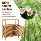 COSTWAY Bamboo Bathroom Cabinet, Freestanding Storage Cabinet Organizer with Louver Doors & Removable Shelf, Bathroom Floor Cabinet for Living Room, Kitchen, Entryway, Natural COSTWAY
