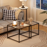 Glass Nesting Coffee Table Set of 2, Modern Minimalist Center Tables, Living Room Coffee Tables for Home, Office, Bedroom, Small Spaces, Space-Saving, Black Adompacat