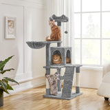 Yaheetech Cat Tree Tower Kitten Condo Scratching Post with Hammock Basket 54in Yaheetech