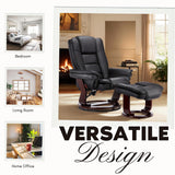 JC Home Argus Swivel Recliner with Ottoman, PU Leather & Wood Base Reclining Chair with Footrest, Ultra-Plush Double Foam for Living Room, Bedroom and Office JC Home
