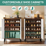 YITAHOME Shoe Cabinet with Doors, 5-Tier Shoe Storage Organizer with Adjustable Shelves, Modern Freestanding Wooden Shoe Rack Cabinet for Entryway, Hallway, Closet, Living Room, Brown & White YITAHOME