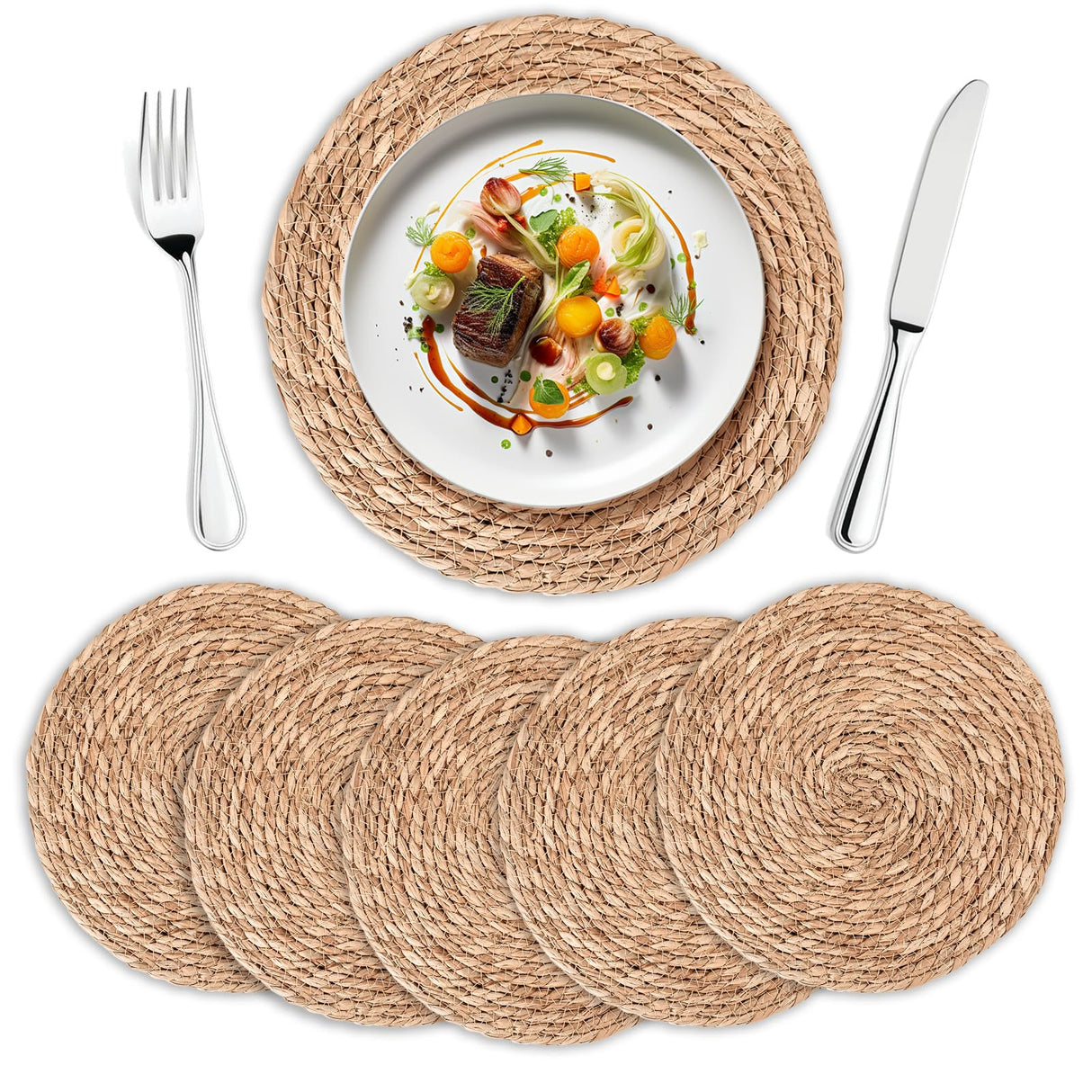 Round Woven Placemats Set of 6 | Handmade Natural Wicker Placemats for Holiday Wedding Home - Slip Heat Resistant Rattan Chargers for Dinner Plates (12 Inch) Rcrirth