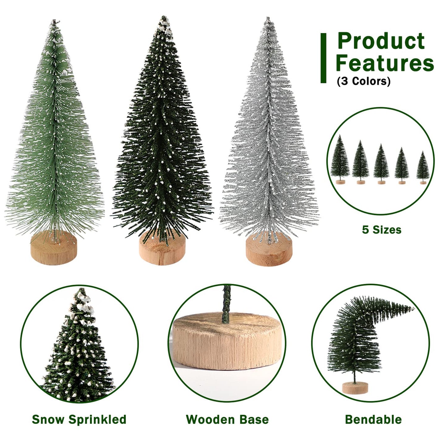 30Pcs Christmas Decorations Mini Christmas Trees, Artificial Christmas Tree Bottle Brush Trees with Wooden Base for Christmas Decor Christmas Party Home Table Craft