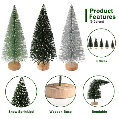 30Pcs Christmas Decorations Mini Christmas Trees, Artificial Christmas Tree Bottle Brush Trees with Wooden Base for Christmas Decor Christmas Party Home Table Craft