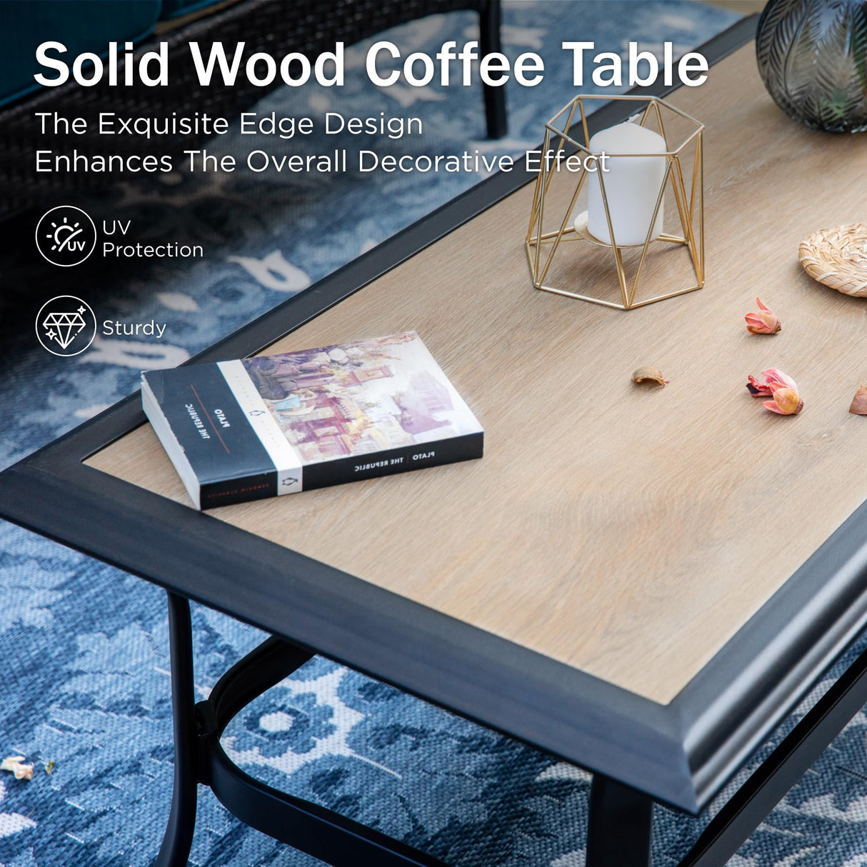 PHI VILLA Outdoor Modern Patio Furniture Set, Upgraded Wicker&Metal Patio Furniture Conversation Set with Waterproof Thick Cushions for Porch, Poolside, Deck, and Yard (5 Pieces,Grey) PHI VILLA