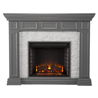 SEI Furniture Dakesbury Faux Stacked Stone 50" Electric Fireplace, Gray