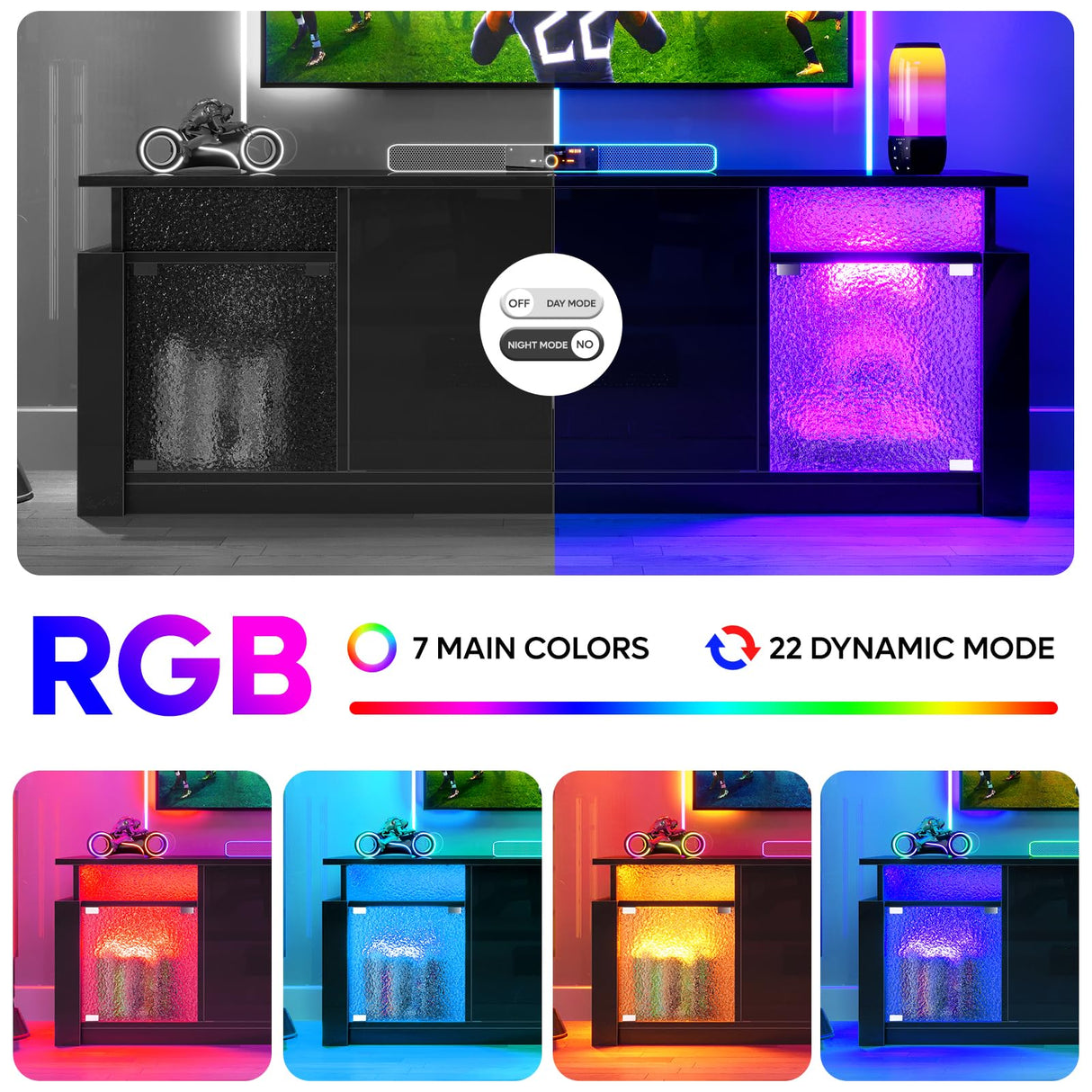 Bestier TV Stand for 55 65 inch TV, LED Entertainment Center with Storage Cabinets & Adjustable Shelves, Modern TV Console with Acrylic Door, TV Stands for Living Room Bedroom (Glossy Black) Bestier