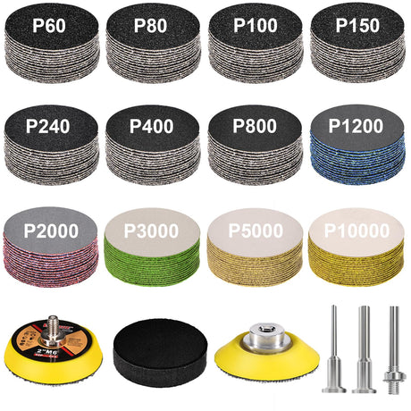 180 Pieces 2 Inch Sanding Disc, GOH DODD Wet Dry Sandpaper with Interface Pad and Backer Plate 1/4" Shank, 60-10000 Grits Grinding Abrasive Sand Paper for Auto Metal Glass Resin Wood Sanding GOH DODD