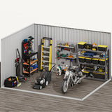 DWVO 10x8FT Outdoor Storage Shed, Spacious Metal Tool Shed with Lockable Doors & Ventilation for Patio, Lawn, and Backyard, Ideal for Storing Garden Equipment, Lawnmowers, and Bicycles, Brown DWVO