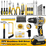 20V Brushless Drill Set, Cordless Power Drill with 2.0Ah Battery,119 PCS Combo Drill Set for Men, 10mm 3/8" Keyless Chuck, 21+1 Torque Setting Power Drill Kit for DIY Garden House Office Repair ThinkLearn