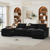 HYJT-H&K 124" U Shaped Cloud Couch Sectional, Comfy Fluffy Chenille Black Sectional Couches for Living Room, Modern Modular Sectionals Sofa with Central Console Double Chaise Lounge Black HYJT-H&K