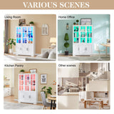 LUXOAK 71" Tall Bookshelf with Doors, LED Display Cabinet with 5-Tier Storage Shelves, White Bookcase for Study/Home Office/Living Room, 6-Door LUXOAK