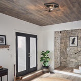 2-Light Black and Wood Flush Mount Ceiling Light with Bronze Wood Grain Farmhouse Ceiling Light for Closet Hallway Entryway Vintage Industrial Cage Light Fixture,E26 Faymart lighting