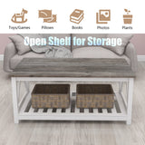 UYIHOME Farmhouse Coffee Table for Living Room, 2-Tier Rectangular Wooden Centre Cocktail Table with Slats Shelf Storage and V-Shaped Frame, Oak Grey UYIHOME