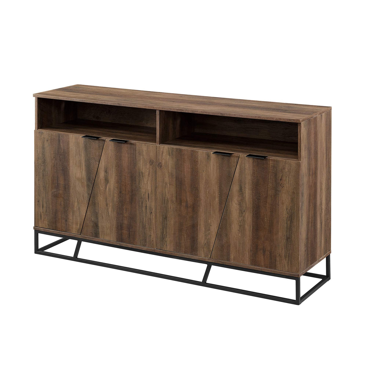 Walker Edison Angled Door Cabinet-Sideboard-Buffet with Open Shelf Storage, 58, Rustic Oak Walker Edison