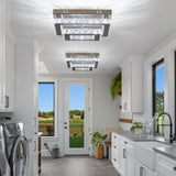 Finktonglan LED Crystal Ceiling Light Modern Flush Mount Rectangular Ceiling Lamp K9 Stainless Steel Ceiling Lights Fixture Chandelier for Living Room Bedroom Dining Room(Cool White) Finktonglan