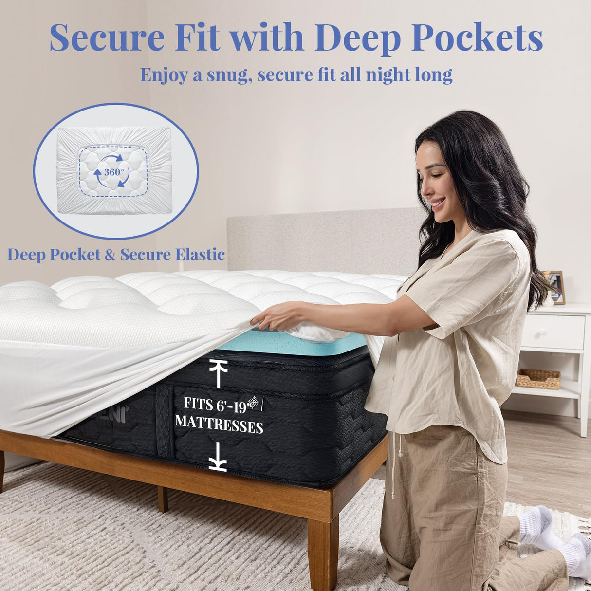 OhGeni Cooling 4 inch Dual Layer Twin Mattress Topper, 2 inch Cooling Gel Memory Foam, 2 inch Down Alternative Pillow Top Pad, Mattresses Cover for Bed, Medium Support, Fits 6”-19” Deep Pocket OhGeni