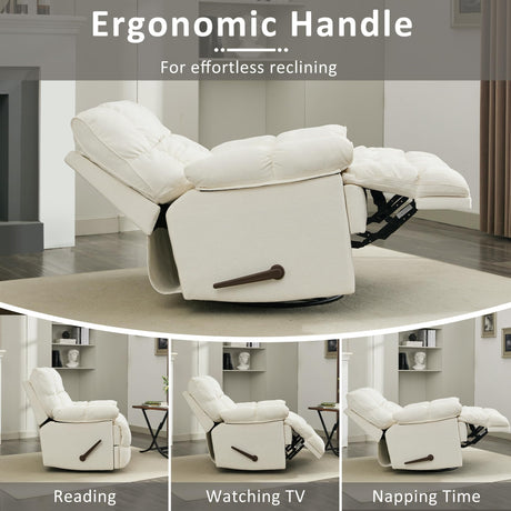 Pationate Oversized Rocker Recliner Chair,Manual Swivel Rocker Recliner for Living Room,Overstuffed Extra Wide Rocking Recliners Soft with Breathable Soft Fabric，Up to 350lbs (Manual, White) Pationate