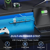 Korfile Computer Gaming Desk with Power Outlet & LED Lights, Reversible L Shaped Gamer Table with Storage Shelves for Bedroom, Corner Home Office Desk, 55 Inch, Carbon Fiber Black Korfile