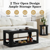 YUCHIATH Coffee Table for Living Room, Farmhouse Coffee Table with 2-Tier Storage, Accent Wood Coffee Table for Living Room (Black) YUCHIATH