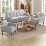 HUIMO Living Room Set, Button Tufted Living Room Furniture Sets, Upholstered Modern Couch Set with Solid Frame, Deep Seat Sofa Set for Living Room, Office (Light Grey, 3 Piece Set-1*loveseat+2*Chair) HUIMO
