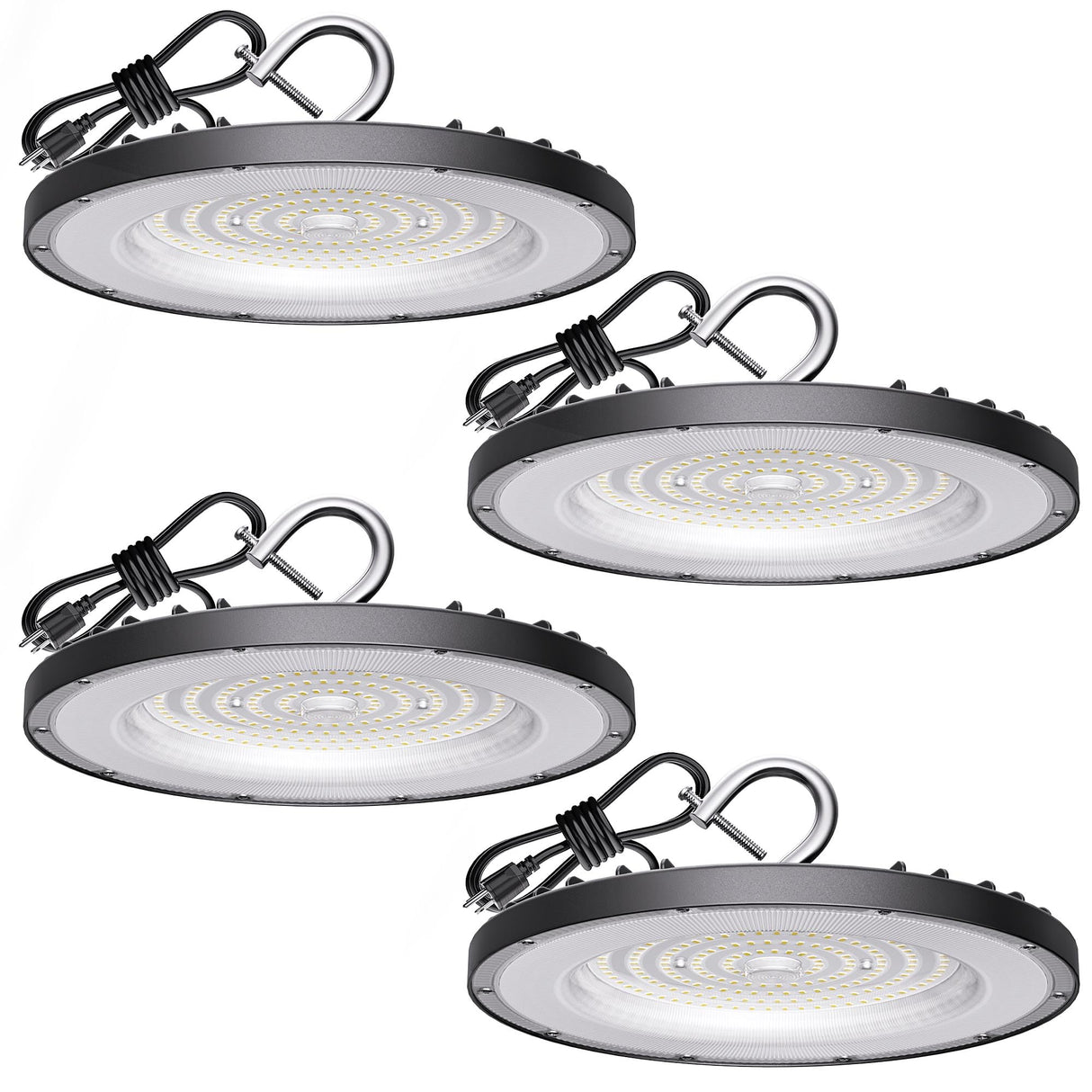 4 Pack UFO LED High Bay Light 150W(600W MH/HPS Equiv.), 21000lm, 5000K Daylight High Bay LED Shop Lights with 5' Cable US Hook, IP65 Commercial Light Fixture for Warehouse Workshop Barn Factory Yihuven