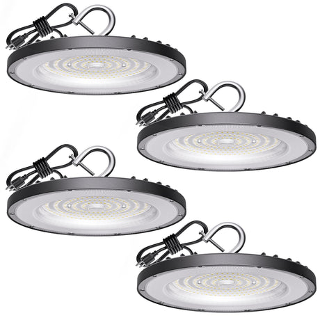 4 Pack UFO LED High Bay Light 150W(600W MH/HPS Equiv.), 21000lm, 5000K Daylight High Bay LED Shop Lights with 5' Cable US Hook, IP65 Commercial Light Fixture for Warehouse Workshop Barn Factory Yihuven