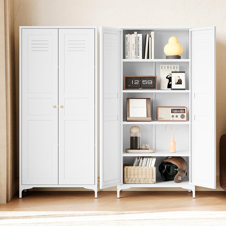Letaya White Storage Cabinet with Feets-Metal Home Kitchen Pantry Cabinets with Doors and Adjustable Shelves,Organization Locker for Cupboard/Bedroom/Dining/Living/Bathroom/Office/Garage Room (White) Letaya
