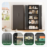 Crownland 63" Metal Storage Cabinet, Lockable Garage Storage Cabinets, High Office Cabinet with Adjustable Shelves for Garage, Home Office, Pantry, File(Black) Crownland