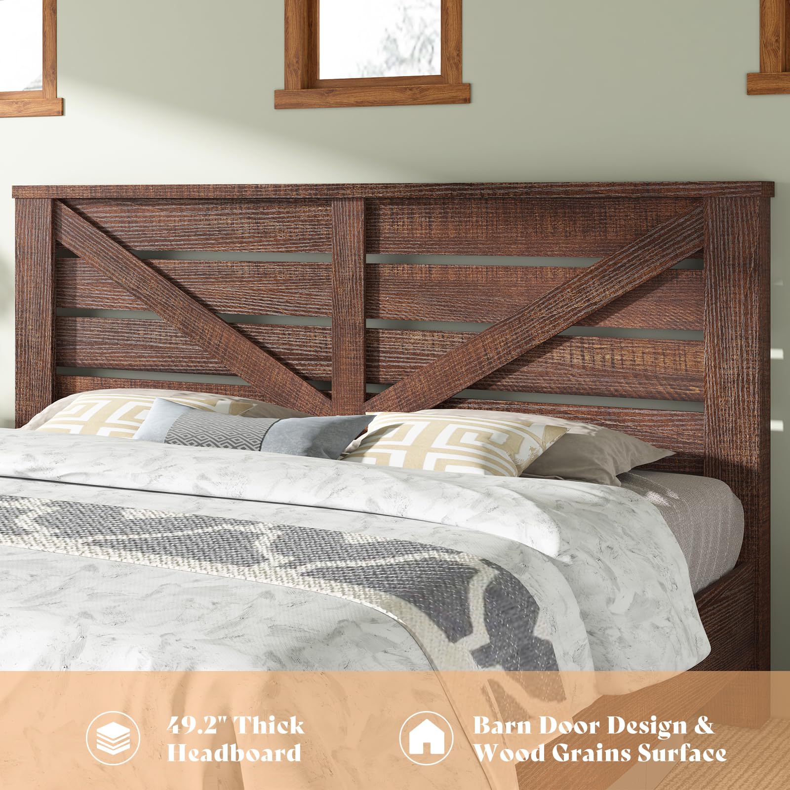 AMERLIFE King Size Farmhouse Bed Frame with Barn Door Headboard and Under Bed Storage - WoodArtSupply