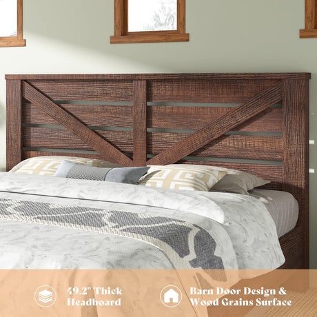 AMERLIFE King Size Farmhouse Bed Frame with Barn Door Headboard and Under Bed Storage AMERLIFE