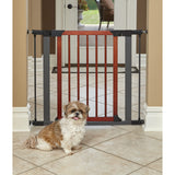 MidWest Homes for Pets 29 Inches Tall Walk-Though Wood Decorative Steel Pet Gate, Pressure Mounted Dog Gate Measures 29H x 29.5-38W Inches & Includes two 3-Inch-Wide Extensions, Wood Decorative MidWest Homes for Pets