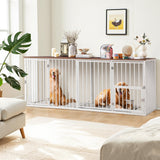 FKLUG Dog Crate Furniture for 2 Dogs, Corner Heavy Duty Double Dog Kennel Furniture with Divider, Indoor Wooden Dogs Crate Large Breed (White) FKLUG