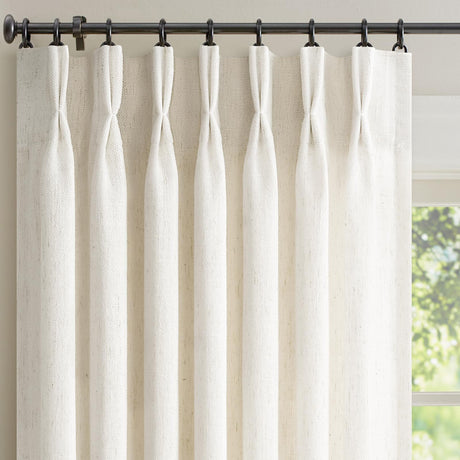 Natural Pinch Pleated Linen Curtains 84 Inch Long 2 Panels for Living Room Bedroom Country Farmhouse Thick Linen Textured Semi Sheer Back Tab Pinch Pleat Hooks Rings Window Curtain Birch Cream 7 FT Drapenova