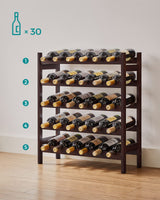 SONGMICS 30-Bottle Wine Rack, 5-Tier Freestanding Floor Bamboo Wine Holder, Display Stand Shelves, Wave Bars, Espresso UKWR25BR SONGMICS