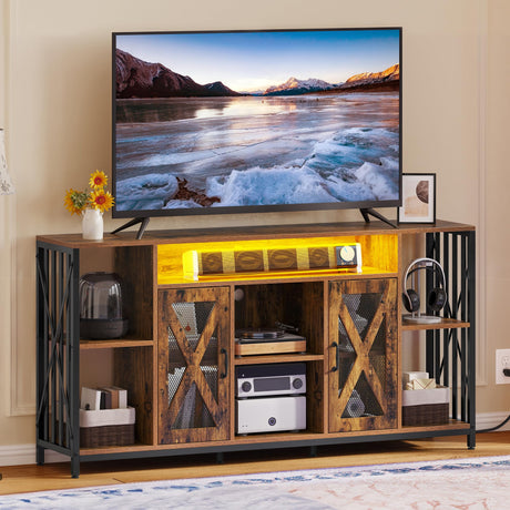 YITAHOME TV Stand for TVs up to 70 Inch, 33.5‘’ Tall Entertainment Center with Storage, Farmhouse Industrial TV Stands for Living Room, TV Console Cabinet, Retro Brown YITAHOME