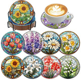 croshom 8 PCS Flowers Diamond Art Coasters Diamond Painting Coasters Kits with Holder Flowers DIY Coaster for Adults Beginners, Diamonds Art Crafts Supplies Sunflowers croshom