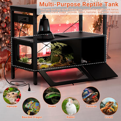 Hyomdeck 40 Gallon Fish Tank Stand with Reptile Tank and Power Outlet, Metal Aquarium Stand with Removable LED Light and Tortoise Habitat, Snake/Turtle Tank with Anti Escape Door, Acrylic Gla - WoodArtSupply