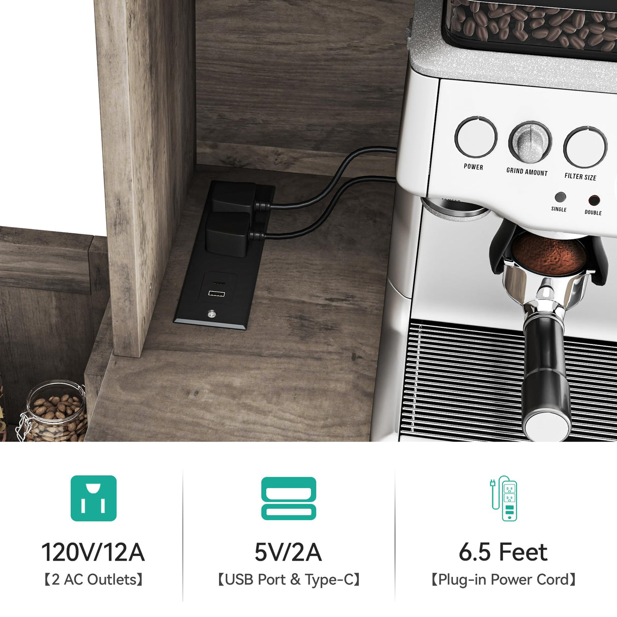 YITAHOME Kitchen Pantry Cabinet with Wine Rack & Power Outlet, 71" H Tall Storage Cabinet with Doors, Shelves, Drawer, Goblet Holder for Kitchen & Living Room (Grey) YITAHOME