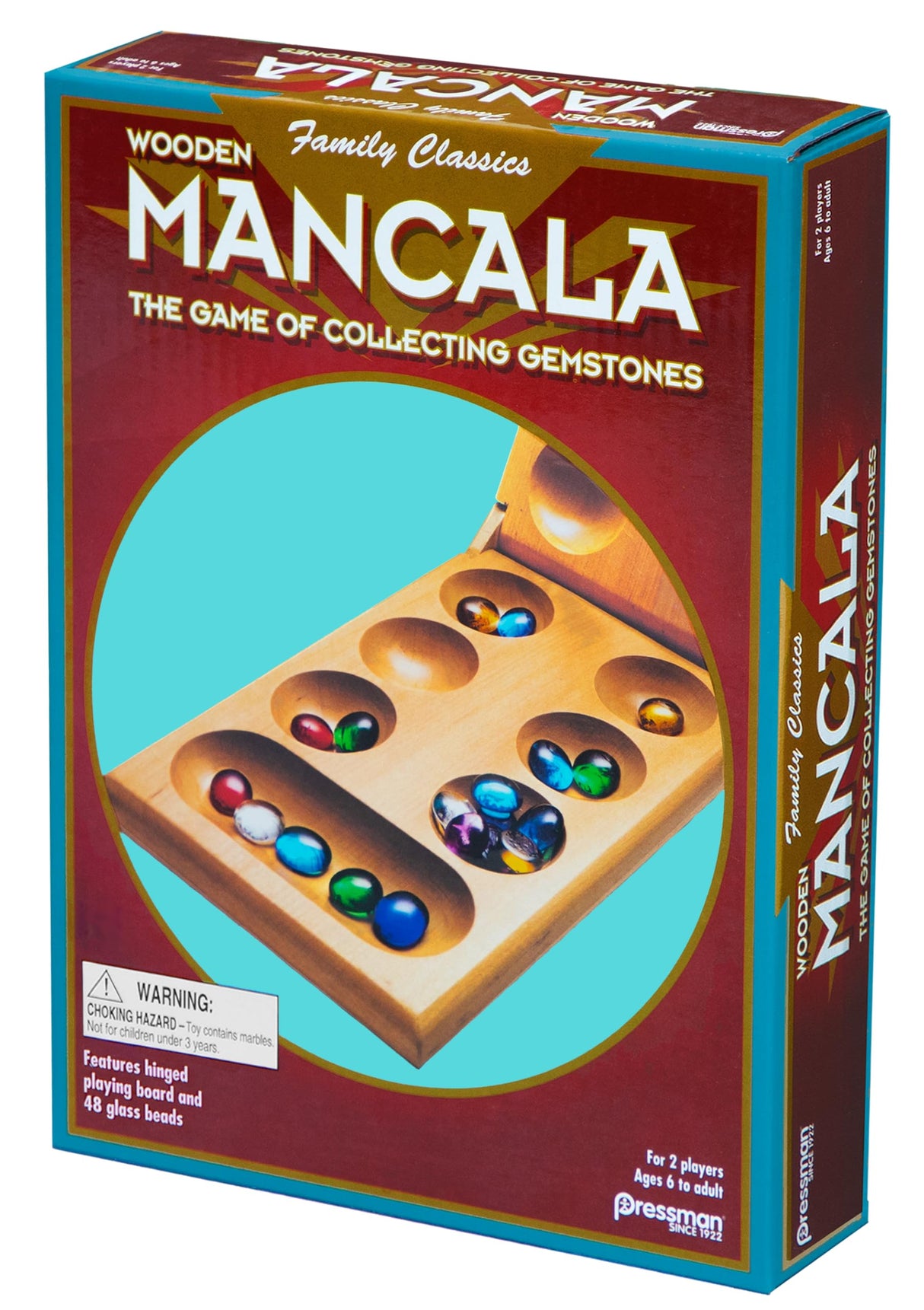Pressman Mancala - Real Wood Folding Set, with Multicolor Stones by Pressman, 2 players Pressman
